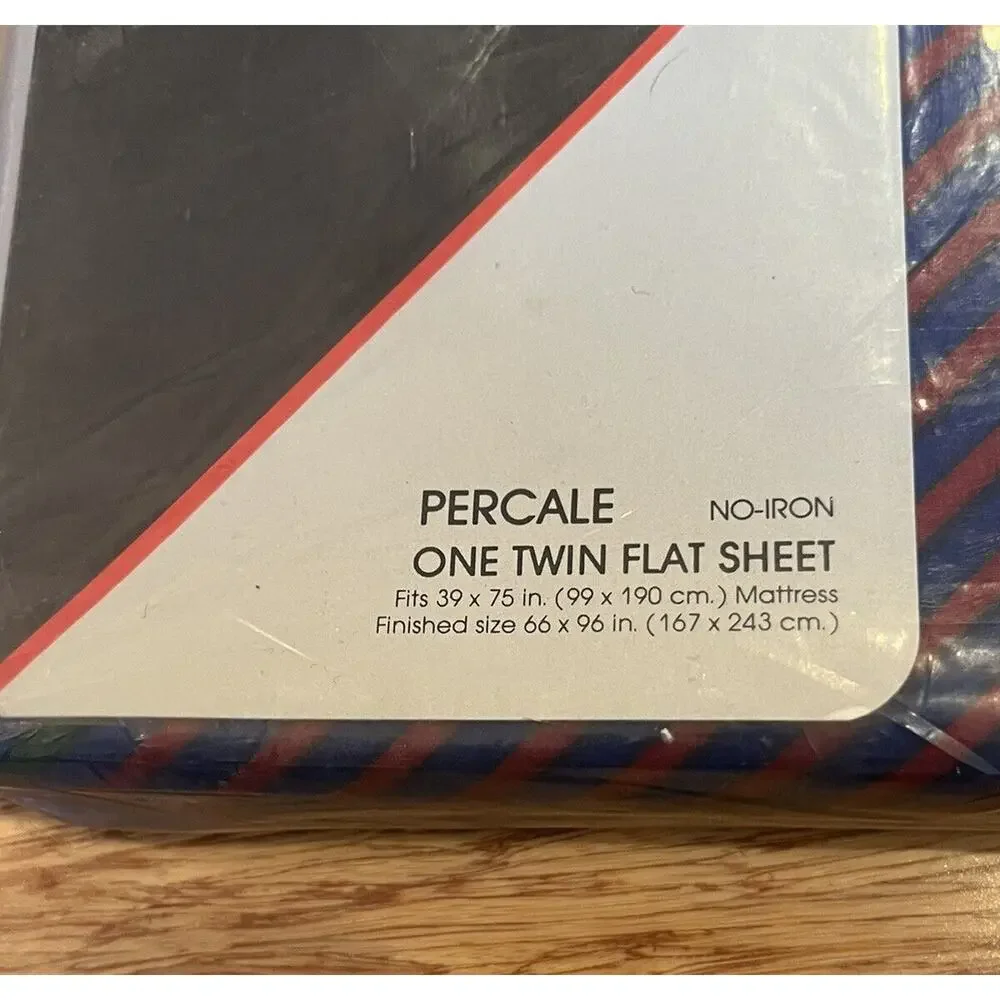 Vintage 1980s Finlayson Burlington Twin Bedsheet Flat Dark Blue Striped NIP